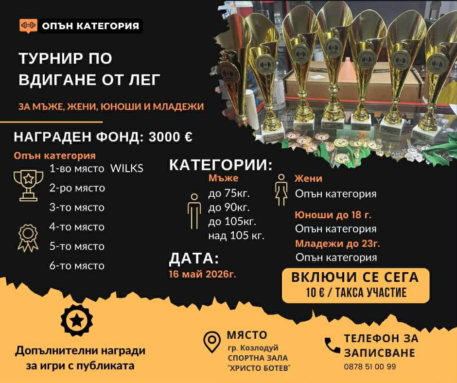 Турнир по Вдигане от лег - Максимус 2026 | Козлодуй | 16-ти Май